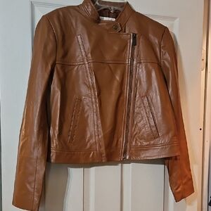 **NWT**Michael Kors Tan Leather Jacket with Asymmetrical Zipper &Stand-Up Collar